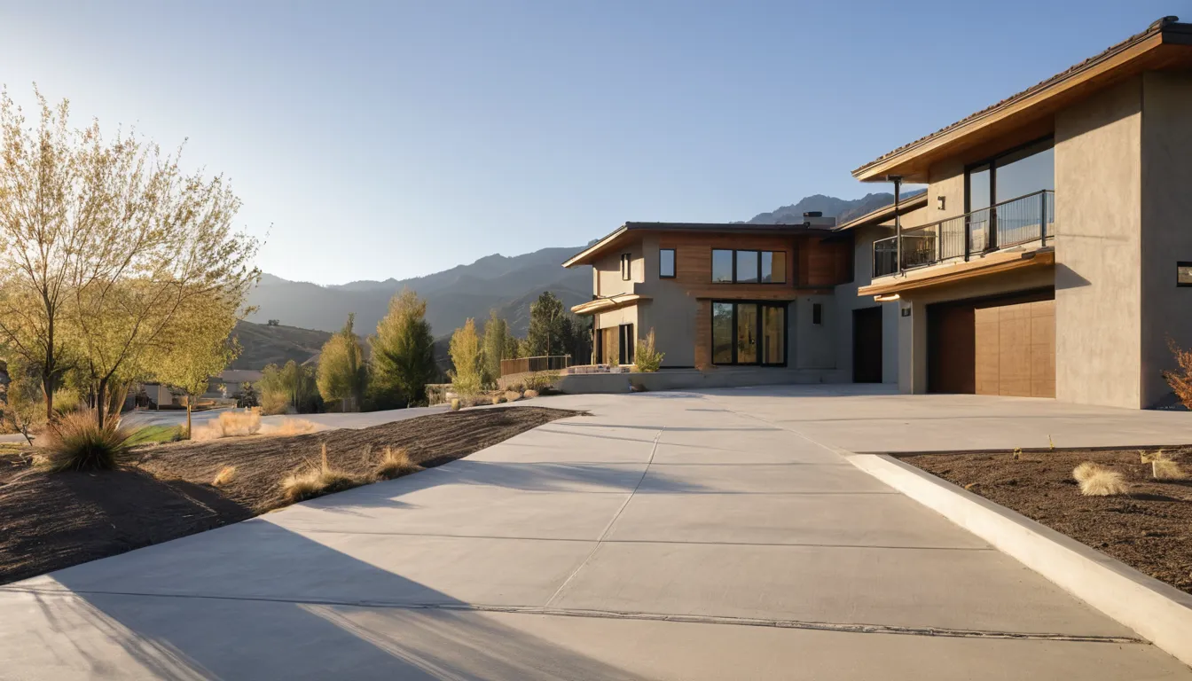 A newly poured concrete driveway beside a family home in Thornton